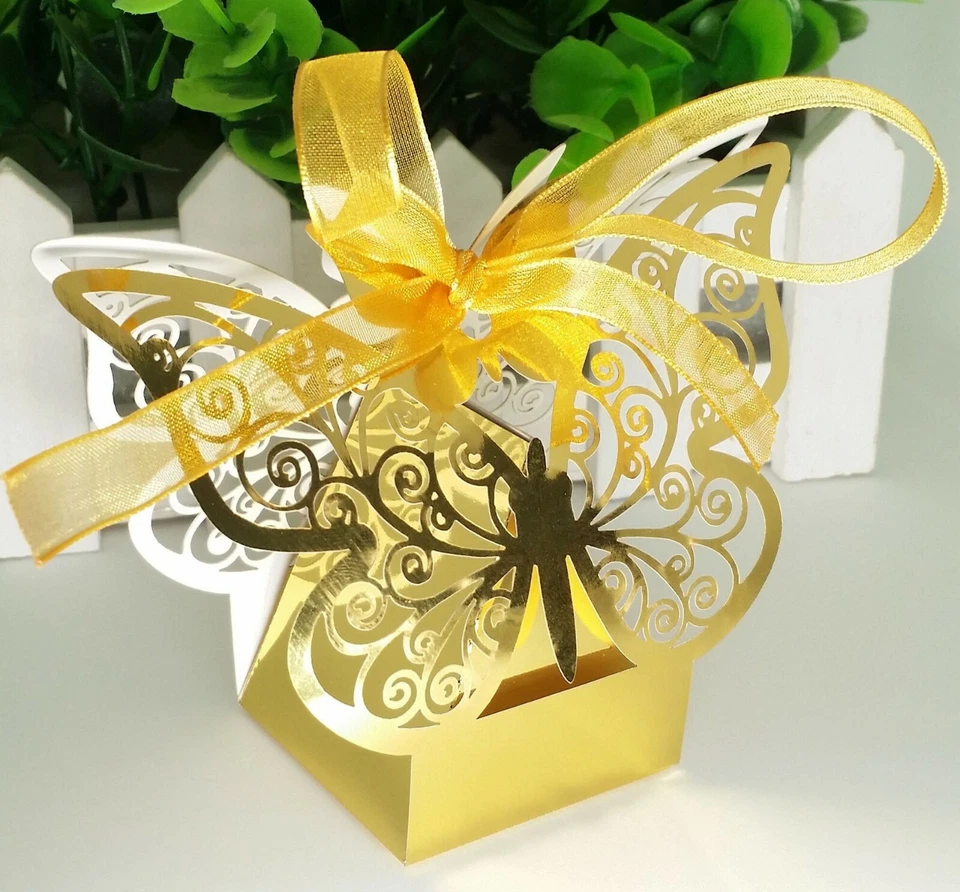 100piece Laser Cut Butterfly Candy Boxes Wedding Favor Chocolate Box with Ribbon - Image 3 of 3