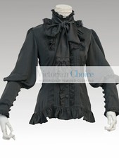 Black Ladies Victorian Edwardian Gothic Girl Vintage Blouse Shirt Top Punk B066