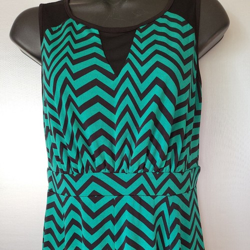 Enfocus Studio Green & Black Chevron Print Sleeveless Midi Sundress; SZ 6 - Picture 3 of 8