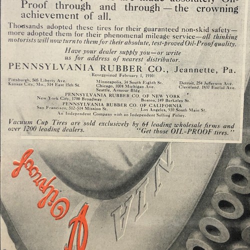 1923 Pennsylvania ölfeste Vakuumschale Reifen Druck Werbung PA Rubber Co. - Bild 4 von 8