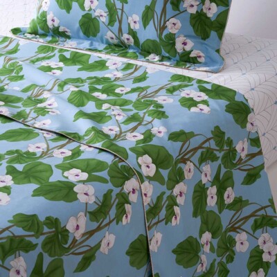 NWT Yves Delorme Hanae Queen Duvet Cover 92x92'' White Flowers Blue Green Graphic