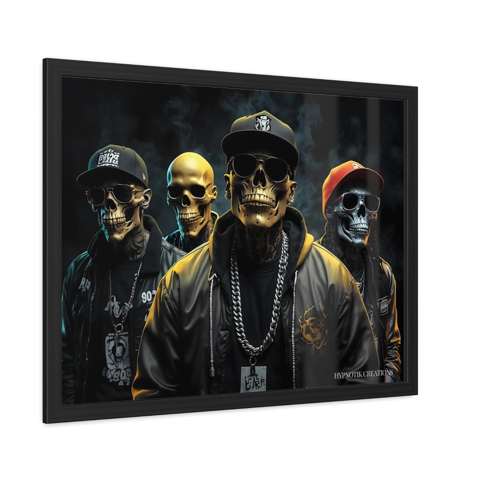 Musical Hip Hop Rap Icons Skeletons Wood Framed Print Wall Art Home Decoration