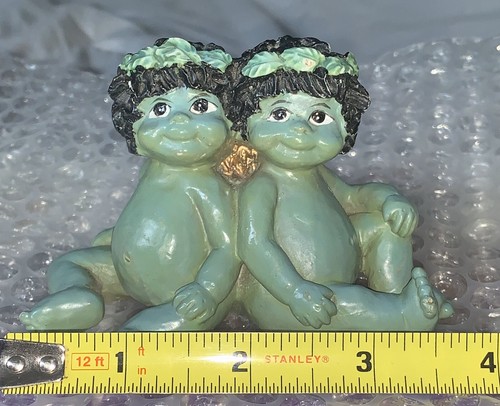 Vintage Twin Green Cherub Angels Hand Painted Whimsical Beauty’s 3” - Picture 8 of 12