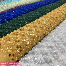 5yd DIY Sequin Mesh Fabric Cross Beaded African Lace Tulle Net Nigerian Dress
