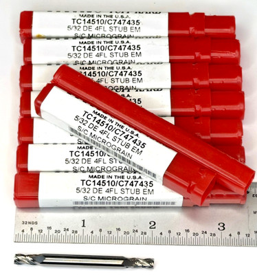 5/32'' 4 FLUTE DOUBLE END STUB SOLID CARBIDE END MILL  (8 piece lot)