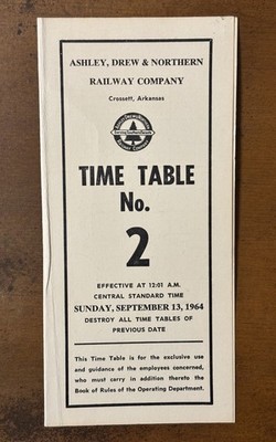1964 Ashley Drew & Northern AD&N Railroad Arkansas Mitarbeiter Fahrplan Nr. 2