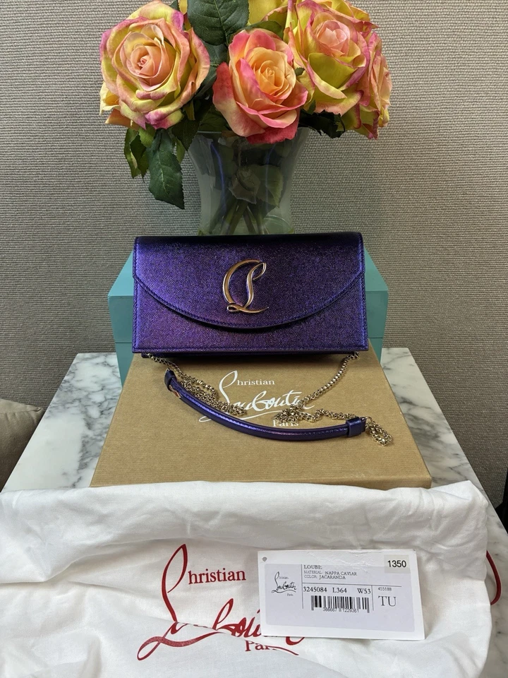 NWT Christian Louboutin Jacaranda Metallic Purple Clutch Crossbody -Retail $1350 - Image 2 of 4