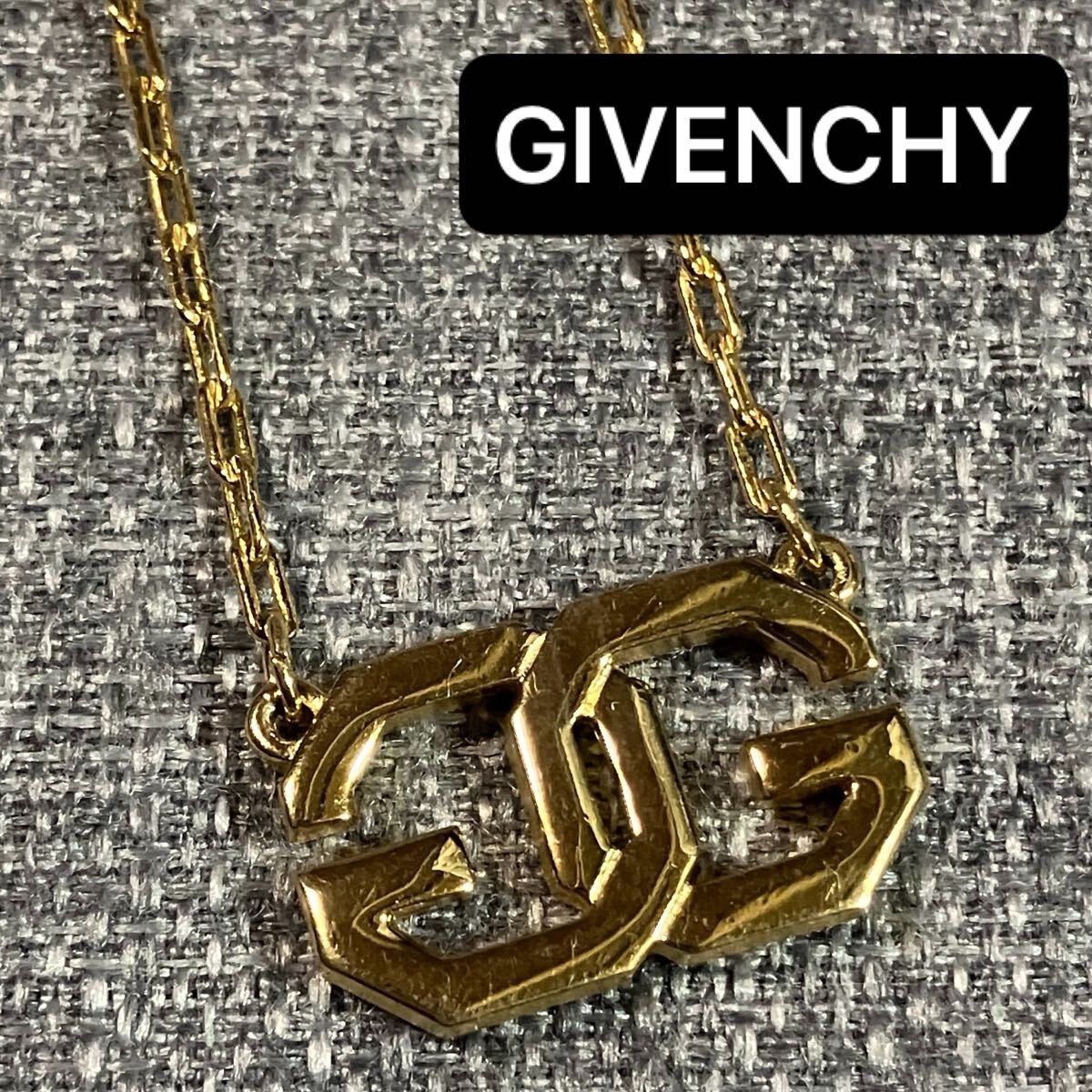 [m] Good condition GIVENCHY logo necklace gold color vintage