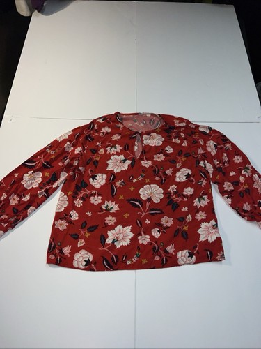 Old Navy Größe L Damenbluse rot Blumenmuster Knopfleiste Kurzarm