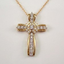 2Ct Round Cut VVS1 Diamond Cross Pendant 14K Yellow Gold Finish 18' Free Chain