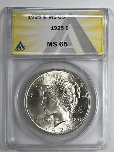 1925 Peace Dollar :  ANACS MS65 Blazing White