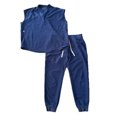 FIGS Scrubs Set Womens M Rafaela Shirt Cuffed Jogger Pants Navy Blue Technical