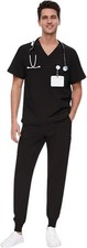 Scrubs for Men - 4 Pockets V-Neck Scrub Top and 7 Pockets Jogger Pants Mens S...