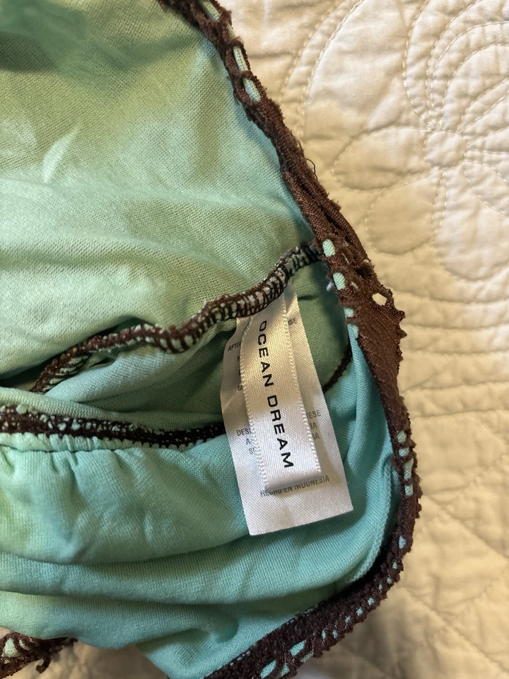 Y2K Ocean Dream teal and brown Halter Swim Top Boho Size 14 - Image 3 of 4