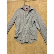 EGARA XL Non Iron 100 Cotton Checkered Dress Shirt Blue White Men