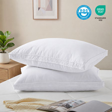 Set of 2 Goose Feather Down Bed Pillows, King Queen Pillow, Gusset Pillow