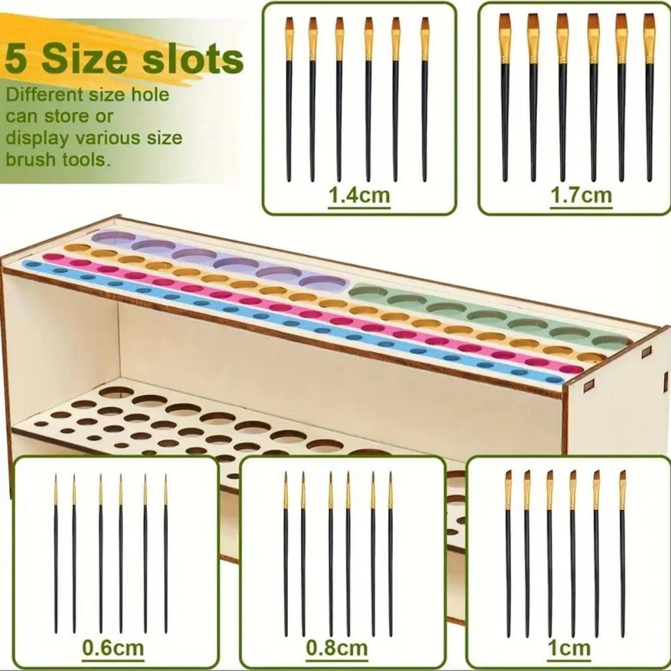 67-slot Premium Wooden Brush Holder - Durable Artist Desk Organizer, Pencil & Pa - Image 4 of 4