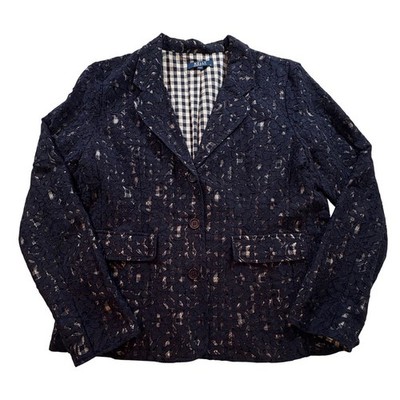 Kelly by Clinton Kelly Lace Blazer Womens 14 Navy Blue Floral Gingham Lined Work