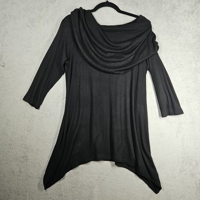 Eaze Wear by Anthony Black Asymmetric Hem Tunic Sexy Cowl Neck/Off Shoulder Sz M