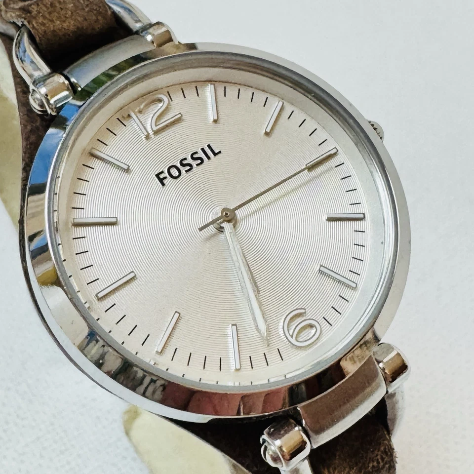Fossil Georgia White Dial Women's Watch Silver Stainless Brown Leather ES3060 - image 2 of 4