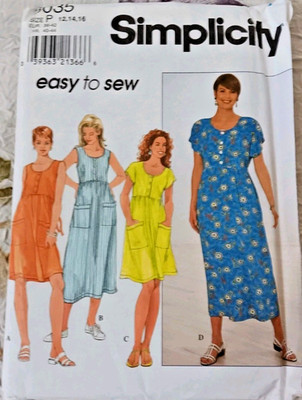 Vintage 1990's Simplicity Misses' Loose fit Dress 4 styles 8035 Size 12-16 UNCUT