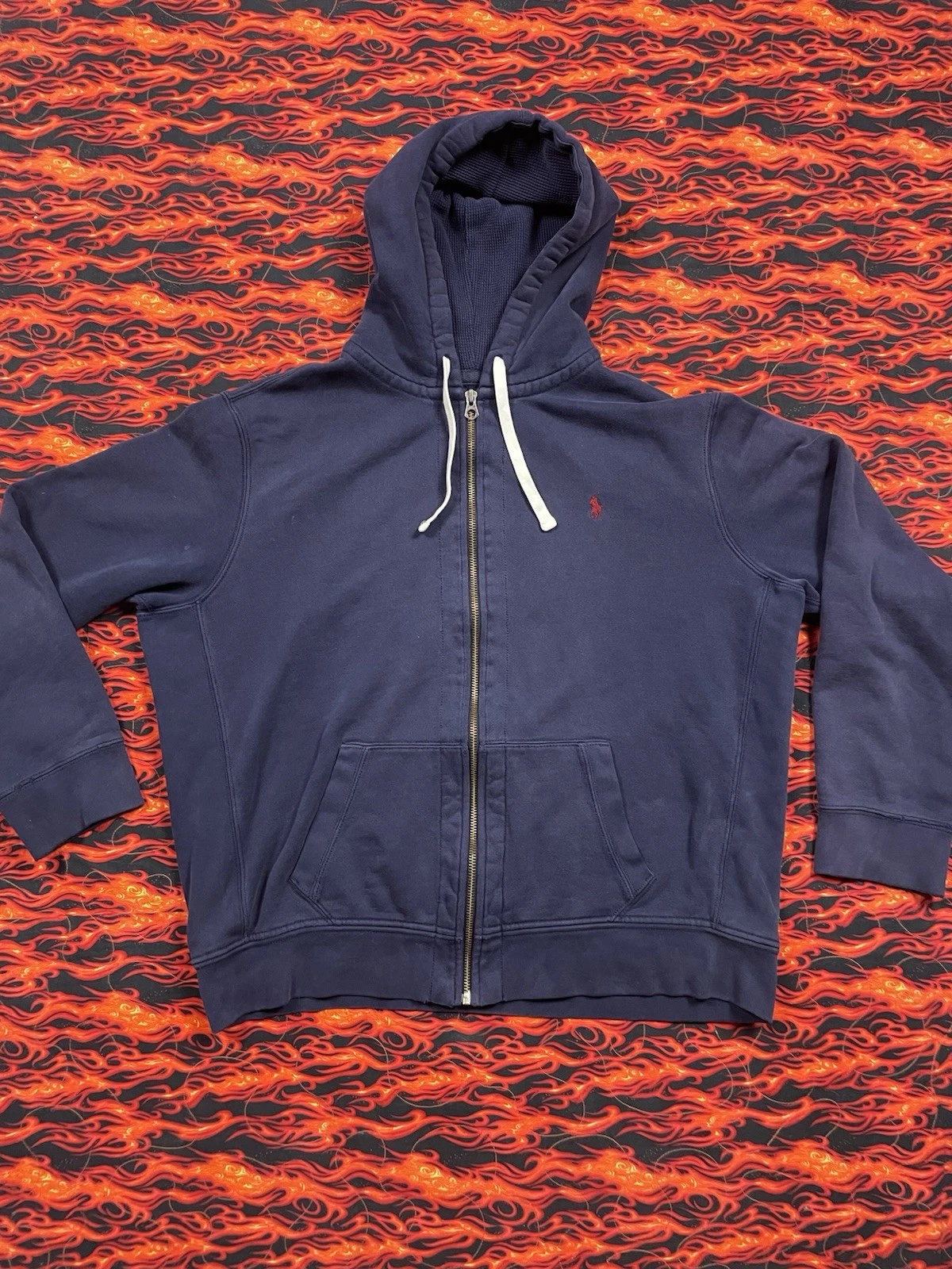 Polo Ralph Hoodie Mens XXL Fleece Full Zip Thermal Hood Pony Sweatshirt Boxy VTG