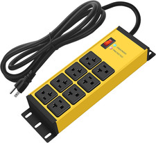 Yellow Heavy Duty Power Strip Surge Protector 20 AMP, 8 Outlets 12 Gauge Industr
