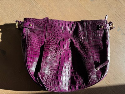 BRAHMIN Plum Purple JACQUELINE HOBO CROC LEATHER EXTRA LARGE TOTE Bag