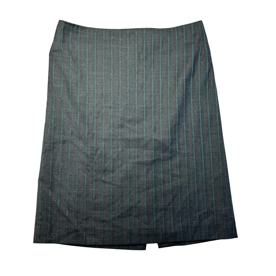 Falda ETRO Para Mujer 48 Gris Verde Mezcla Lana Rayas Lápiz Hasta la Rodilla Carrera