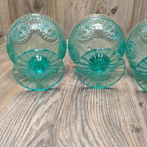 *4* PIONEER WOMAN Adeline Glass Dessert Bowl Set Footed Turquoise Teal Ice Cream - Picture 5 of 6