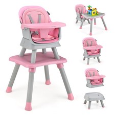 8-in-1 Baby High Chair Convertible Dining Booster Seat w/ Removable Tray Pink