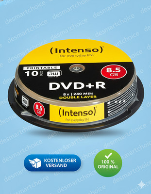 10 Intenso DVD+R Double Layer 8.5GB blank discs, 8x spindle