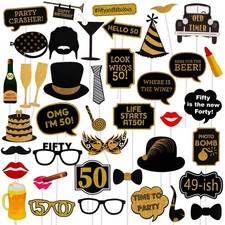 50th Birthday Photo Booth Props - 41 Pcs Black and Gold Funny Birthday Party ...