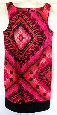 AB Studios Womens Sheath Dress Size 8 Sleeveless Stretch Boho Print Pink Black 