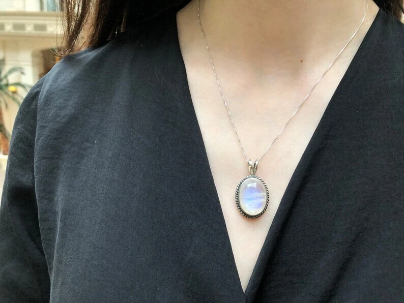 Meravigliosi Arcobaleno Pietra Di Luna Gemma Argento Sterling 925 Artigianale - Immagine 2 di 4