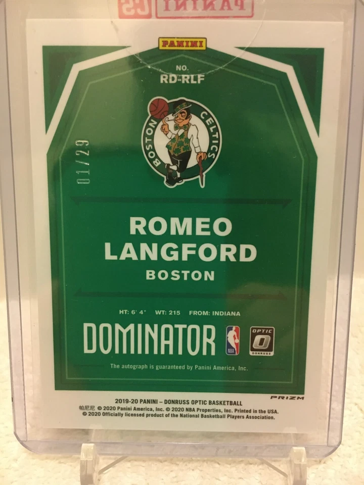 2019-20 Panini Romeo Langford Optic Rookie Auto Dominator Signature Purple 01/29 - Image 2 of 2