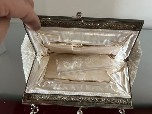 Bag Eagle Brand Metal And Pearls Authentic Made Mano Inner Silk Art. Deco - Picture 5 of 9