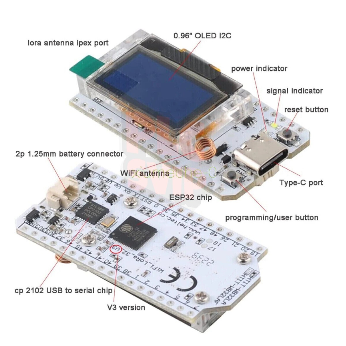 0.96 Zoll WiFi LoRa 32 (V3) – ESP32-Entwicklungsb Produktbild-Vorschau 2