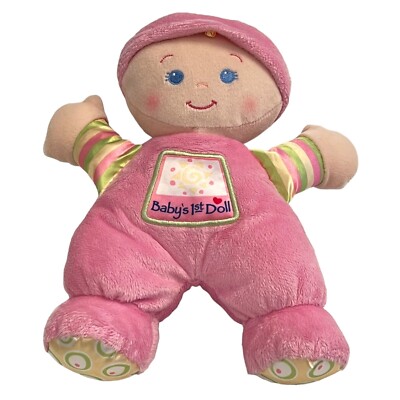 Fisher Price Brilliant Basics Babys 1st Doll Soft Stuffed Plush Pink Rattle Toy