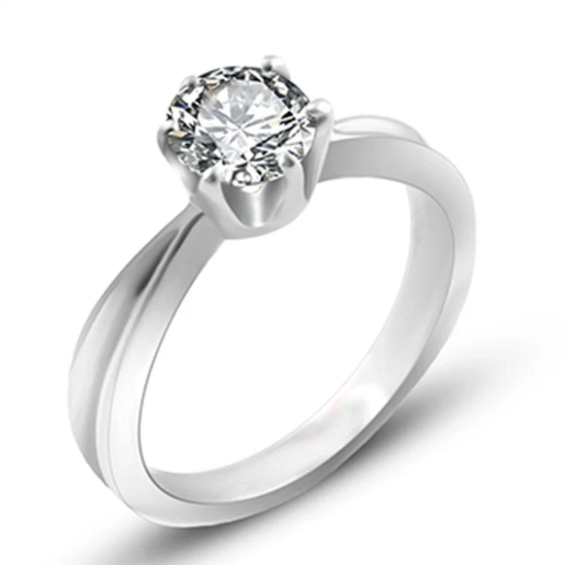 Banda de circonita cúbica AAA de corte redondo de 6*6 mm para mujer anillo de regalo de boda de acero titanio tamaño 5-9 Foto 2 de 4