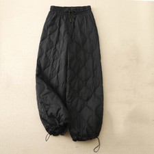 Ladies Drawstring Quilted Padded Trousers Loose Pants Ski Winter Warm Retro Chic