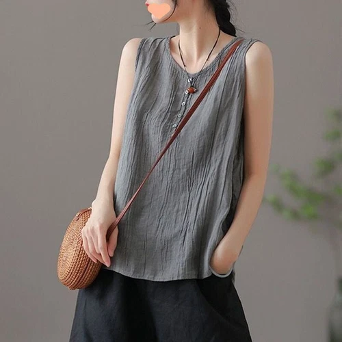 Women's vest, camisole sleeveless button up shirt casual solid color T-shirt- - Bild 7 von 20