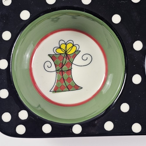 Pier 1 Imports Ceramic Christmas Holiday Muffin Pan Handpainted Presents Design - Picture 5 of 11