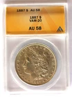 1887 P ANACS AU 58 VAM 20  Doubled Ear, Near Date, Pinned Eagle Wing