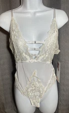 Womens Lacey Lurex Mesh Teddy White Size Large