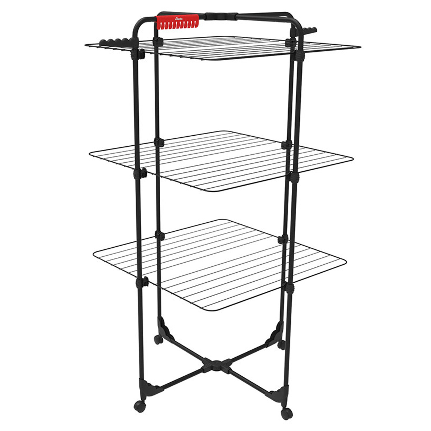 Séchoir à linge 3 niveaux pliable à roulettes gris en acier