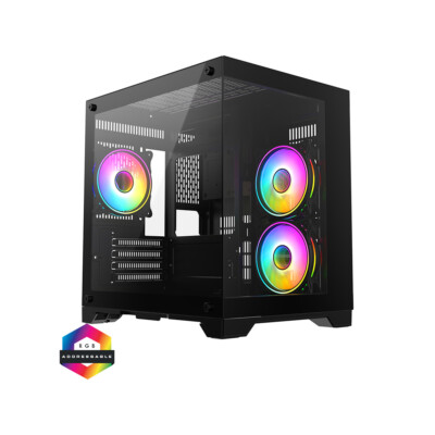 CiT Overseer Black MATX Gaming Cube PC Gehäuse - Schwarz