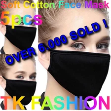 5/10/20pcs Soft Cotton Face Black Mask Reusable & Washable Unisex Double Layer 