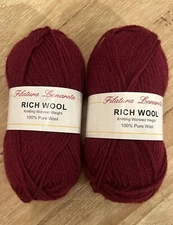Filatura Lanarota Rich 100% wool yarn, burgundy red, lot of 2 (104 yds each)