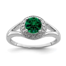Silver  Diam. & Created Emerald Ring QBR11MAY